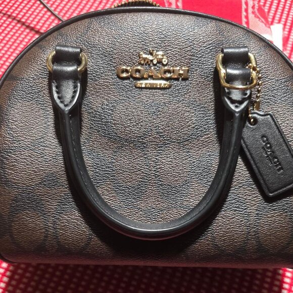 COACH SYDNEY SATCHEL SIGNATURE BROWN AND BLACK - Picture 1 of 1